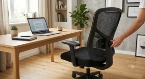 Chaise ergonomique de bureau à petit prix avec soutien lombaire ajustable pour le mal de dos.