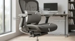 Dettaglio delle caratteristiche di una seduta ergonomica per prevenire i dolori da ernia del disco 

