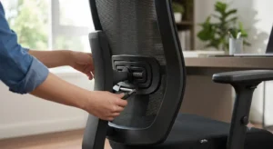 Dettaglio del supporto lombare regolabile di una sedia ergonomica ortopedica