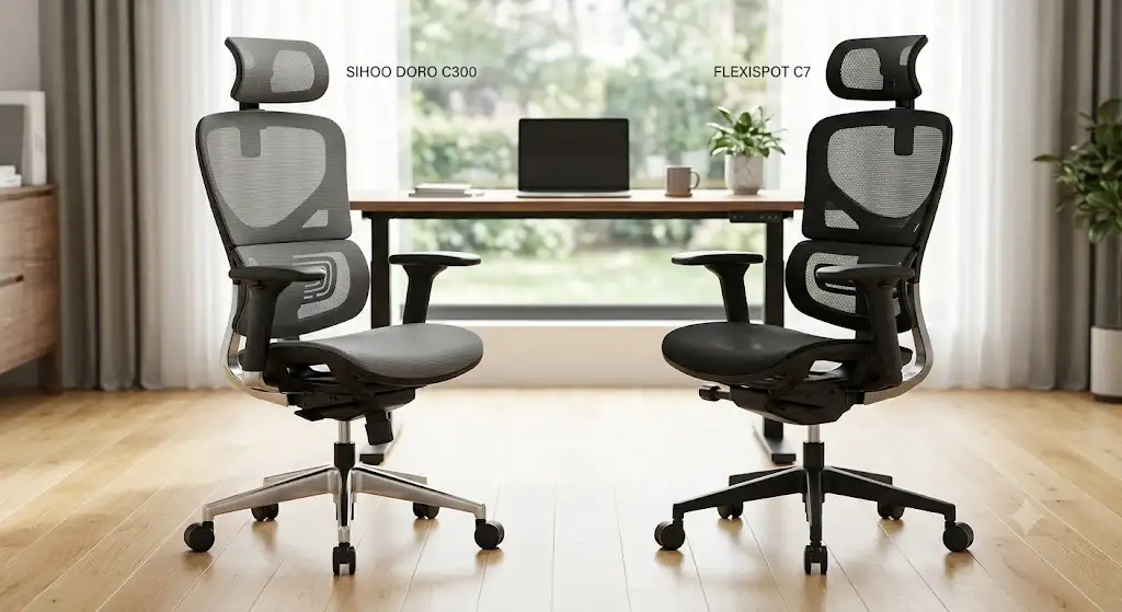 Comparatif côte à côte entre le fauteuil ergonomique sihoo doro c300 vs flexispot c7 pour le bureau