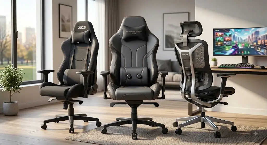 Comparatif visuel de la meilleure chaise gaming 2026 pour le jeu vidéo et le télétravail