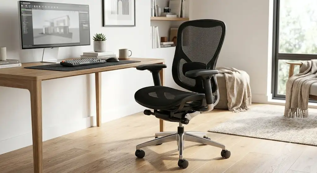 Chaise de bureau ergonomique noire équipée d'un mécanisme à bascule synchrone pour un confort postural prolongé. chaise bascule synchrone bureau