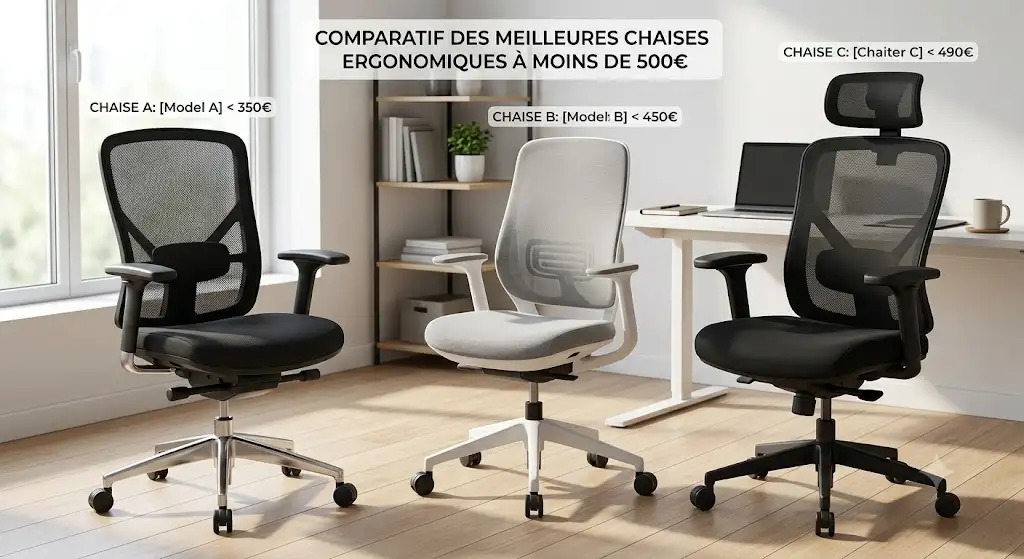 Comparatif visuel des meilleure chaise ergonomique moins de 500 euros pour le télétravail