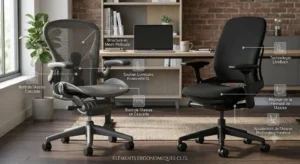Vue d'ensemble du design et des éléments ergonomiques des sièges Herman Miller Aeron et Steelcase Leap. 