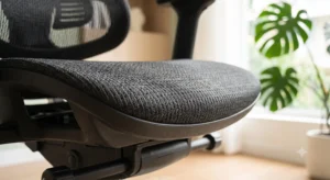 Gros plan sur le revêtement en maille mesh respirante de l'assise Sihoo Doro C300. 