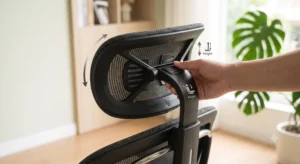 Réglage en hauteur et inclinaison de l'appuie-tête du fauteuil de bureau Sihoo Doro C300. 