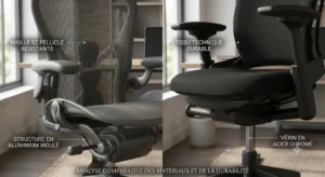 Analyse de la qualité des matériaux, des finitions et de la durabilité du siège Aeron face au Leap. 