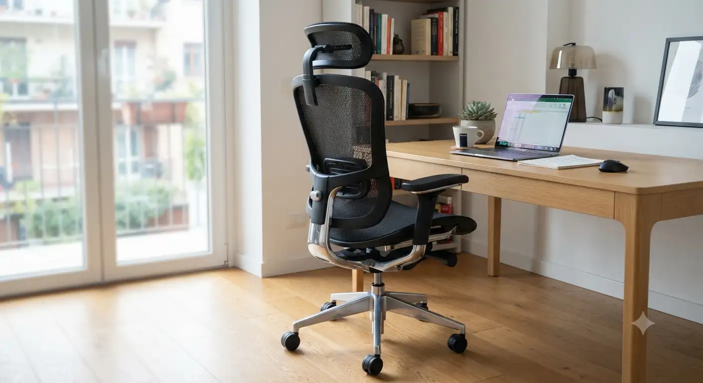 Panoramica della migliore sedia ergonomica a meno di 500 euro in un ambiente da ufficio moderno.