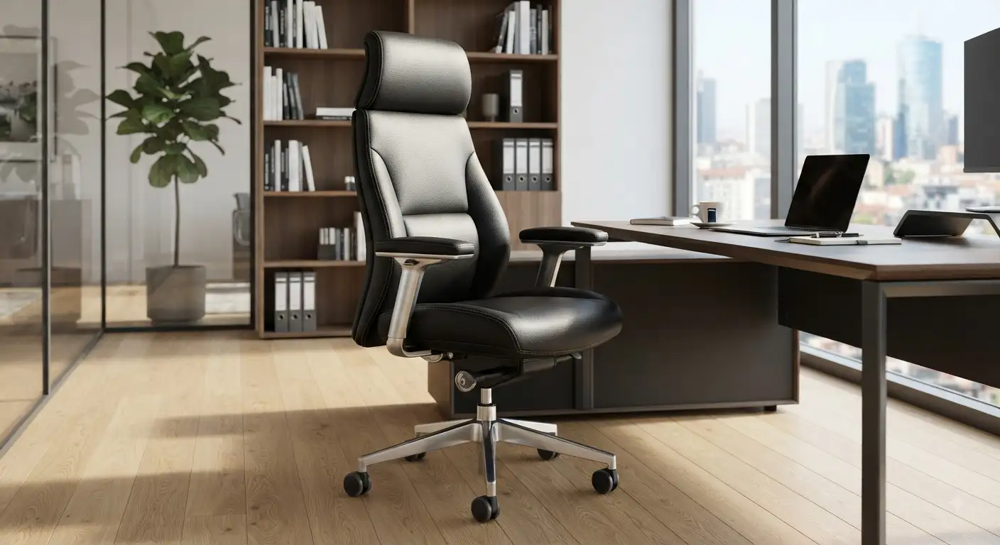 Sedia direzionale ergonomica in pelle nera ideale per un ufficio moderno e professionale