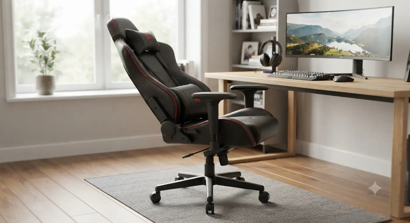 Sedia gaming racing ergonomica con supporto lombare e braccioli regolabili per lunghe sessioni di gioco