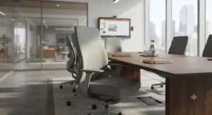 Sedia Steelcase dal design moderno inserita all'interno di una sala riunioni aziendale.