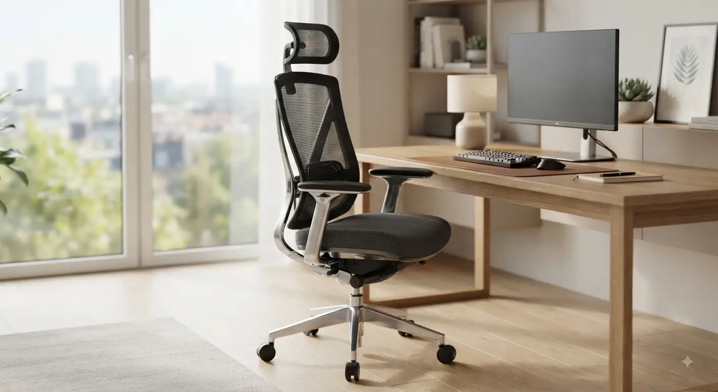 Sedia da ufficio premium di fascia alta con design ergonomico avanzato e materiali di qualità superiore, ideale per postazioni di lavoro professionali.