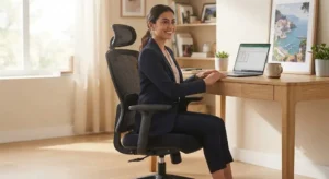 Persona seduta comodamente su una sedia ergonomica per studio e lavoro al computer