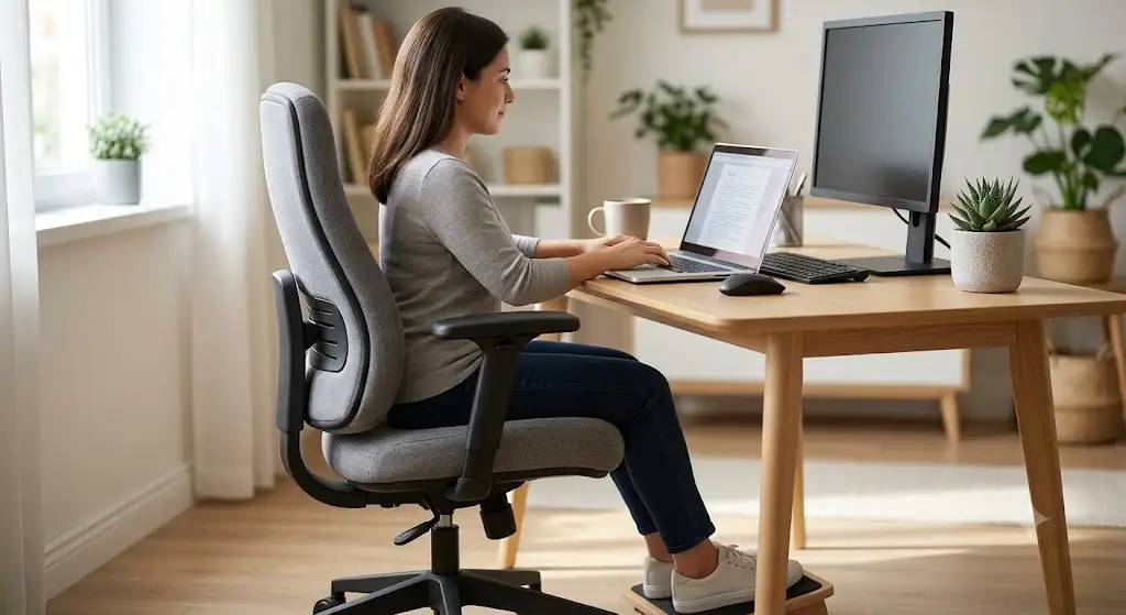 Chaise ergonomique petite taille réglée pour le télétravail avec assise compacte et soutien lombaire