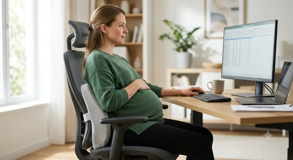 Chaise de bureau ergonomique adaptée pour femme enceinte avec coussin de soutien lombaire réglable.(chaise de bureau femme enceinte)