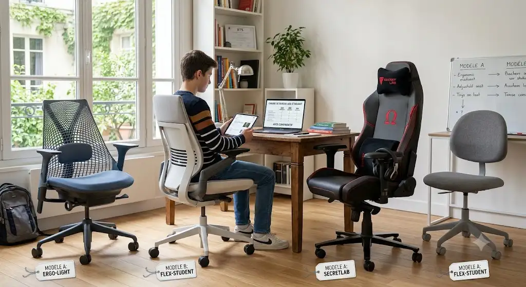 Comparatif et avis sur une sélection de chaises de bureau ergonomiques pour ado et étudiant (chaise de bureau ado étudiant avis)