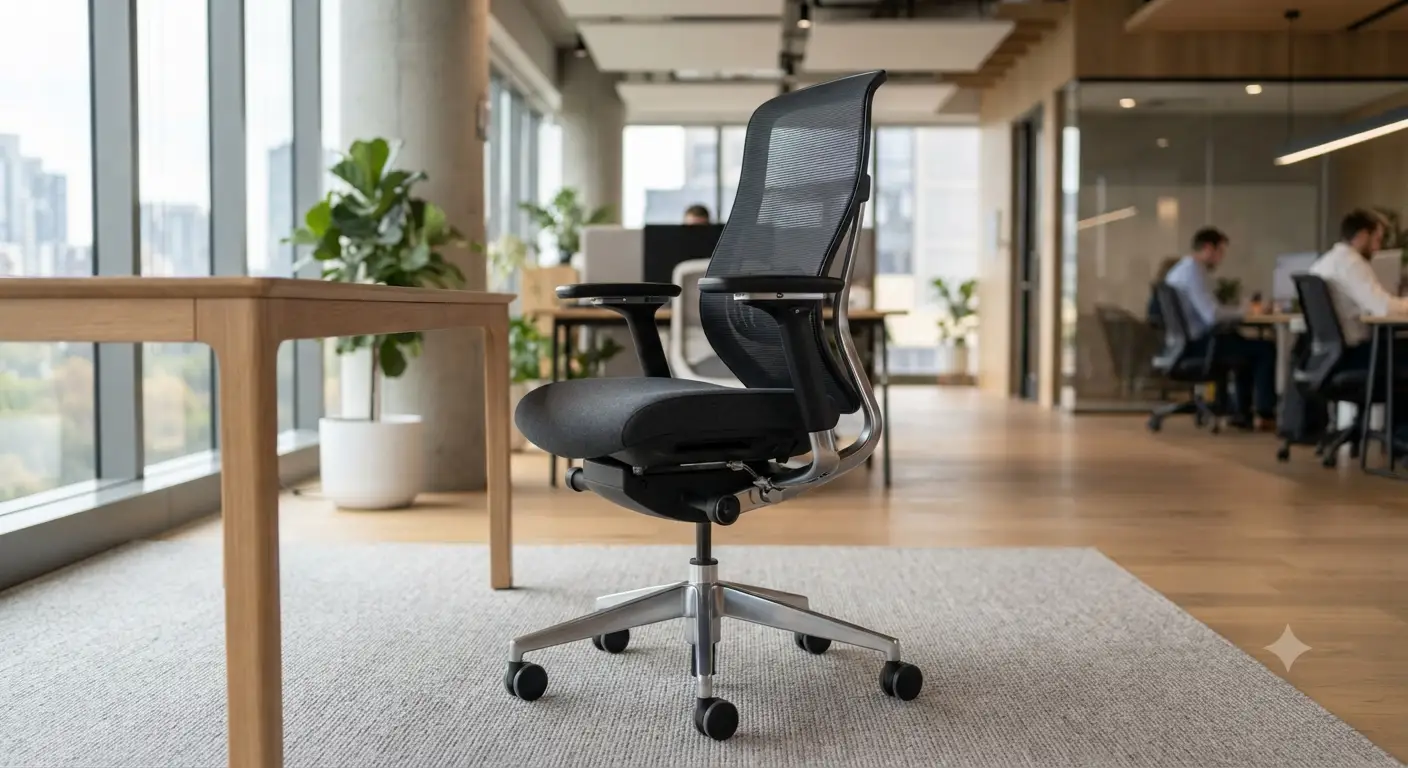 Illustrazione di una sedia ergonomica moderna all'interno della guida sedia ergonomica per ufficio.