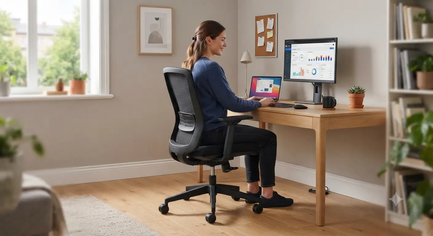Panoramica della migliore sedia smart working a meno di 200 euro posizionata in un moderno ufficio domestico