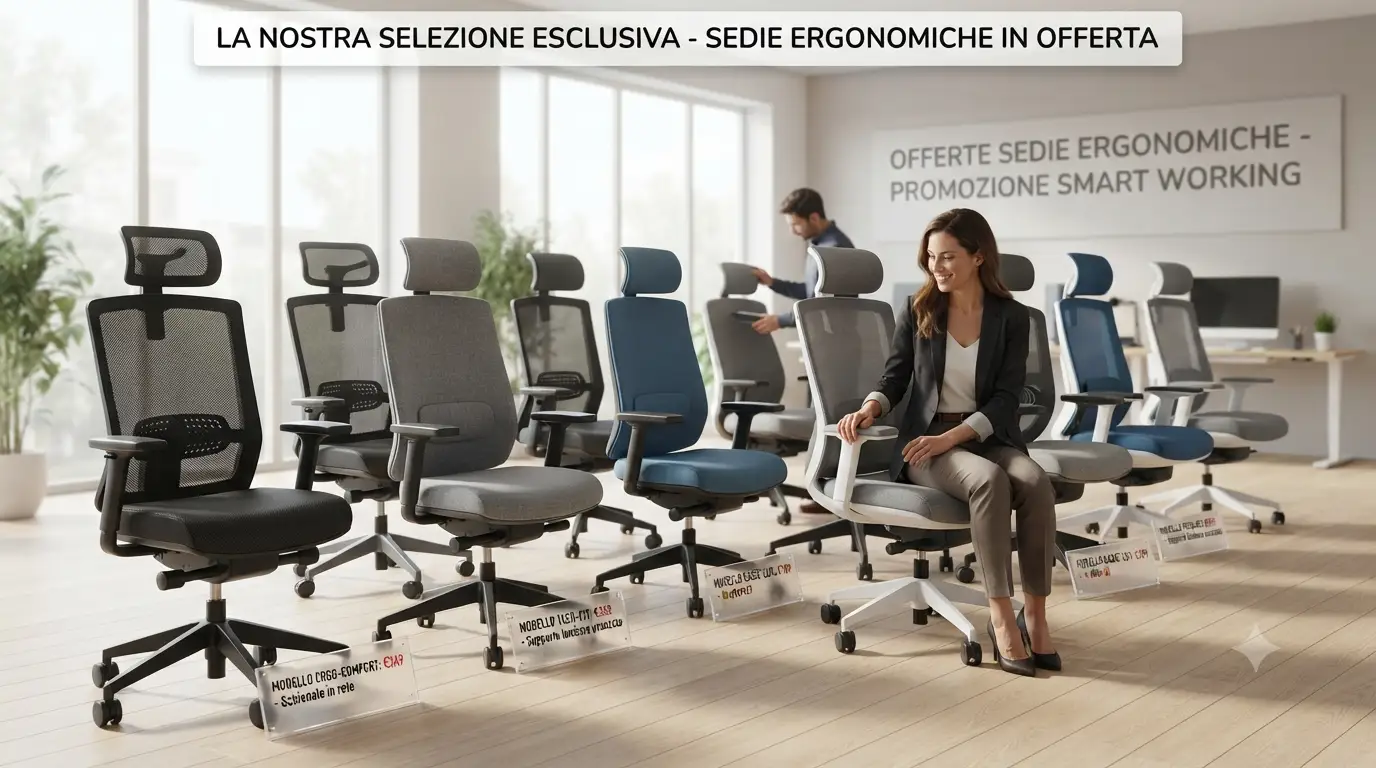 Panoramica di offerte sedie ergonomiche per ufficio e smart working in promozione