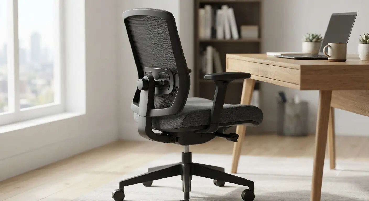 Sedia con supporto lombare regolabile ergonomica per ufficio e smart working.