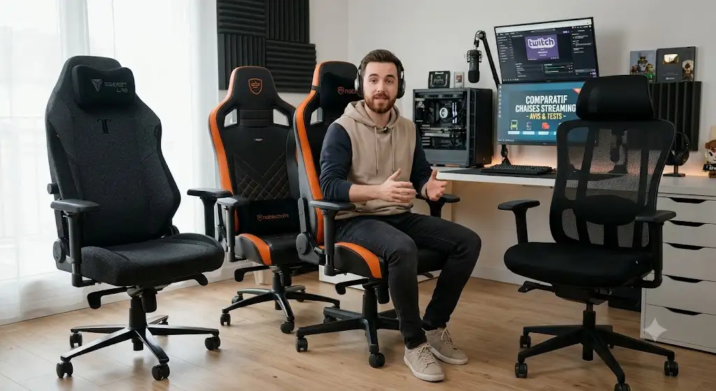 Comparatif visuel et avis sur les meilleures chaises gaming pour streamers en direct sur Twitch. (chaise gaming pour streamers avis)