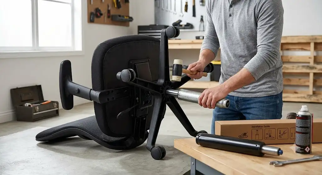 Guide étape par étape pour remplacer un vérin à gaz de rechange sur une chaise de bureau. (vérin à gaz de rechange chaise bureau)