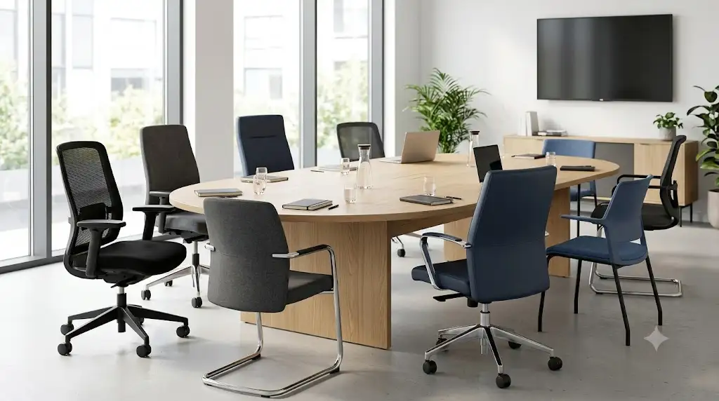 Comparatif et avis sur les meilleures chaises de salle de réunion ergonomiques disposées autour d'une table ovale. (chaise de salle de réunion avis)
