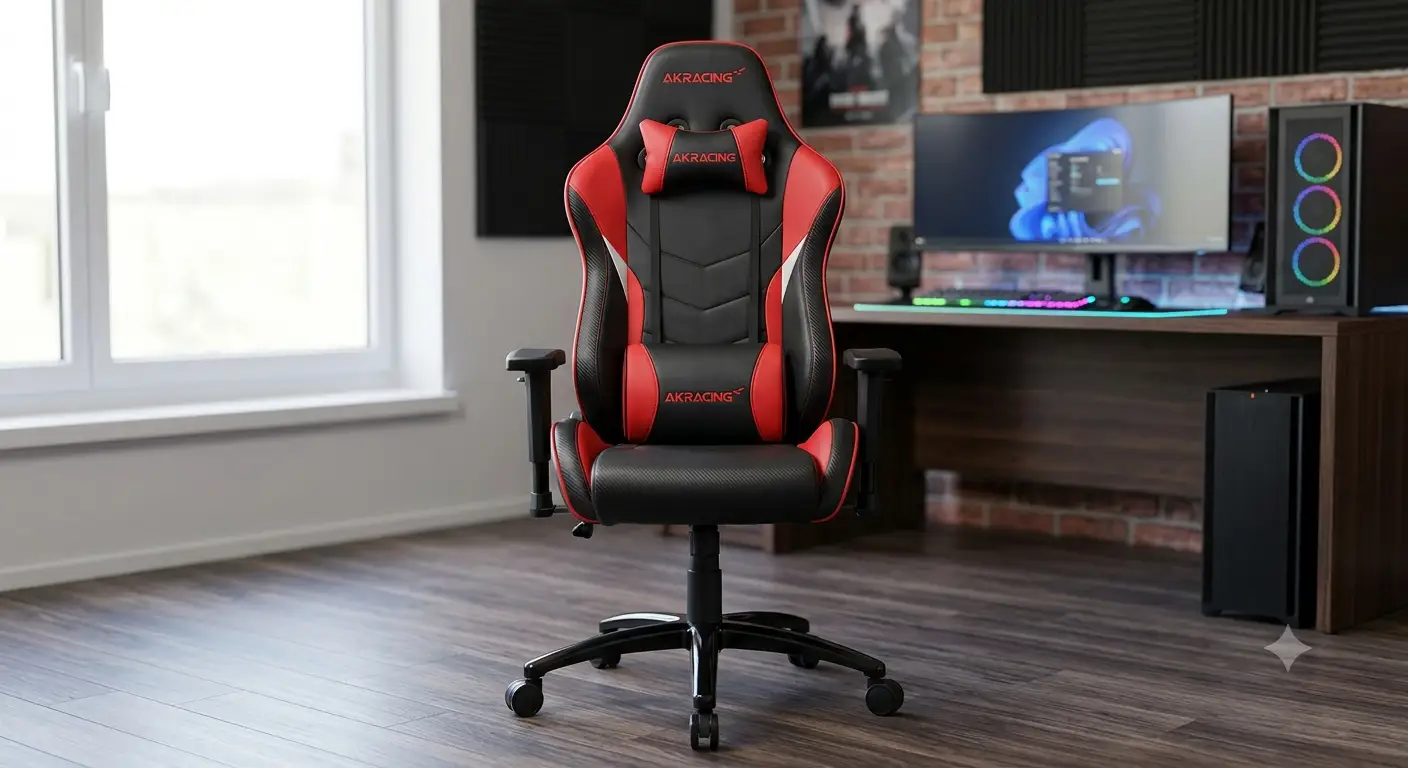 Vista frontale della sedia AKRacing ideale per lunghe sessioni di gaming.