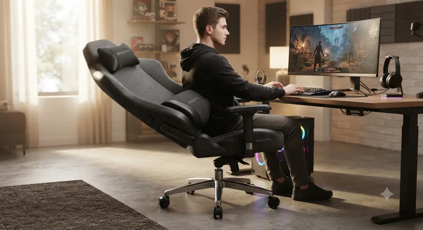 Sedia gaming ergonomica progettata per garantire il massimo comfort durante le sessioni di gioco lunghe.